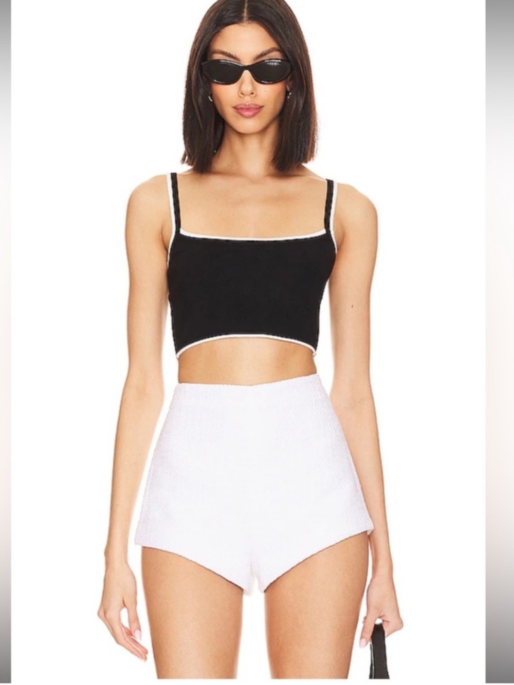 MAJORELLE Amy cropped Cardigan sweater & tank set black white medium - Picture 3 of 12
